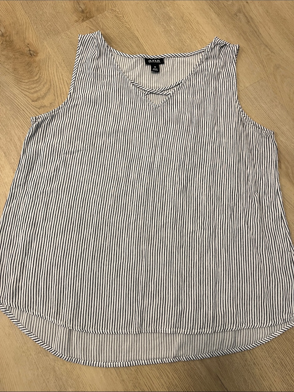 A.n.a  Black and White Pinstripe Sleeveless V-Neck Tank